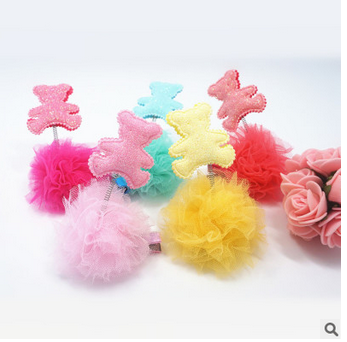 New Bear Mesh Pet Hairpin Cute Cartoon Dog Headdress Dogs and Cats Long-Haired Dog Clip Ornament Wholesale