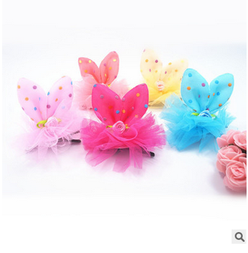New Rabbit Ears Mesh Pet Hairpin Dog Flower Petals Headdress Dogs and Cats Long-Haired Dog Clip Ornament
