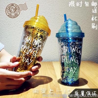 Double layer cup cup, plastic cup, plastic cup, adult straw, cup, cup, cup, student cup