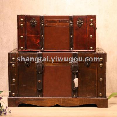 Retro Wood Treasure Chest Set Props Display Clothing Window Storage W9-001