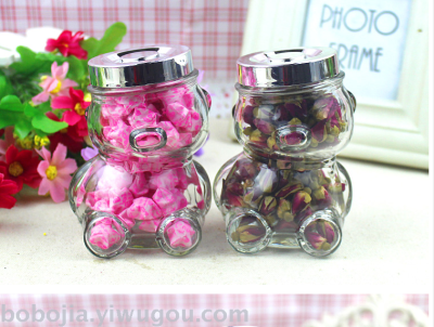 Cartoon Transparent Head Tilt Bear Glass Candy Jar Lucky Star Bottle Spice Jar Candy Bottle Bear Storage Bottle