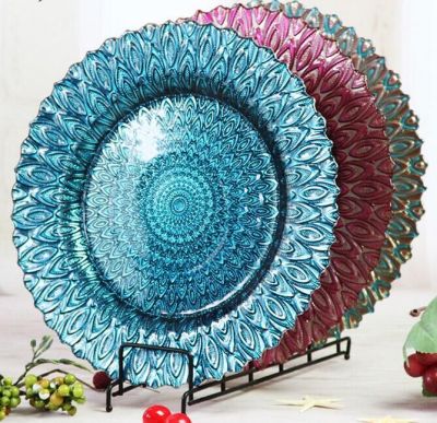 Factory Hot Wholesale Autumn Leaf Pattern Electroplating Glass Plate Fruit Plate Steak Tray