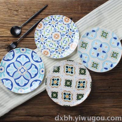 China Bohemia ceramic creative high wind light plate Western-style food tableware decoration 8 inch round cake tray