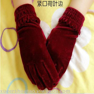 Women's Fashion Cycling Cold Protection Autumn and Winter Warm Gold Velvet Elastic Screw Type Gloves