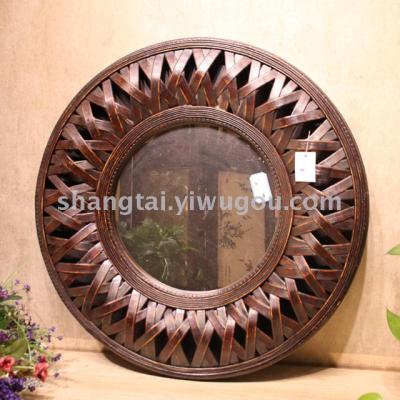 Hot Selling Retro Southeast Asian Style Handmade Bamboo and Wood Woven Glasses Frame Hanging Mirror X00161