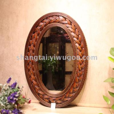 Hot-Selling Retro Southeast Asian Style Handmade Bamboo Frame Hanging Mirror X00308