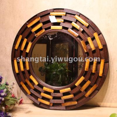 Hot Selling Retro Southeast Asian Style Handmade Bamboo and Wood Woven Glasses Frame Hanging Mirror 09-122