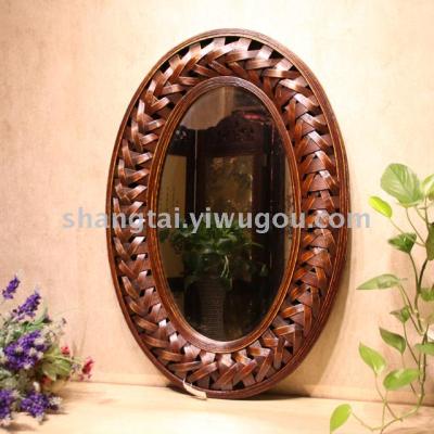 Hot Selling Retro Southeast Asian Style Handmade Bamboo and Wood Woven Glasses Frame Hanging Mirror X00312