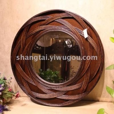 Hot Selling Retro Southeast Asian Style Handmade Bamboo and Wood Woven Glasses Frame Hanging Mirror 09-216