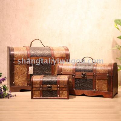 Retro Wood Treasure Chest Set Props Display Clothing Window Storage HMX-6458