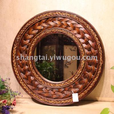 Hot-Selling Retro Southeast Asian Style Handmade Bamboo Frame Hanging Mirror X00311