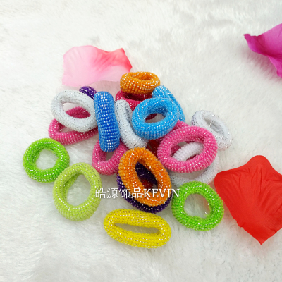 Baby children not to hurt the seamless elastic nylon hair towel ring candy color with silver ring band