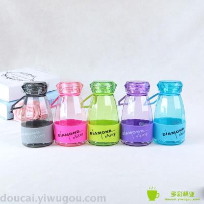 Transparent diamond cup health plastic sports water bottle student portable water cup with cover