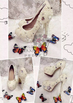 New high heel crystal wedding shoes handmade shoes western European style simple new bride.