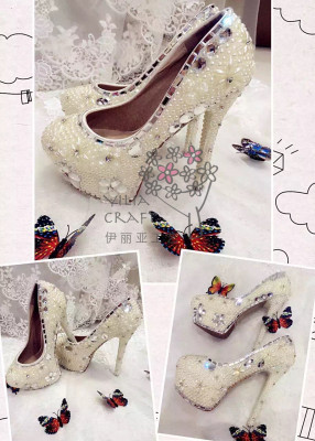 New high heel crystal wedding shoes handmade shoes western European style simple new bride.