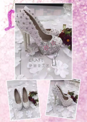 New high heel crystal wedding shoes handmade shoes western European style simple new bride.
