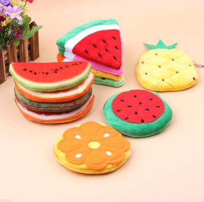 Small slice watermelon, orange, strawberry, apple, pineapple, fruit cartoon plush zero wallet, printing simulation.