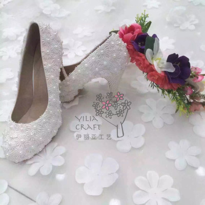 New high heel crystal wedding shoes handmade shoes western European style simple new bride.