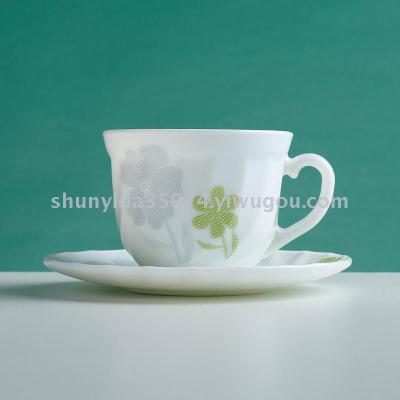 Opal Glassware Dining Treasure White Jade Porcelain Tempered Glass Spin Pattern Cup Coffee Cup Teacup Tea Set