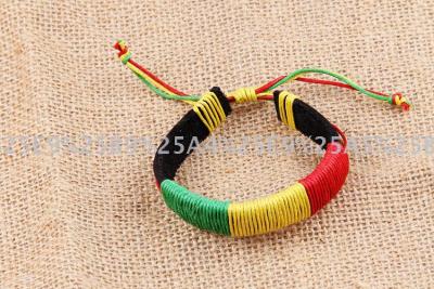 Hand woven leather bracelet popular red and yellow green flag design Bracelet
