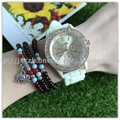Europe and the United States Geneva candy color silicone watch with drill students table