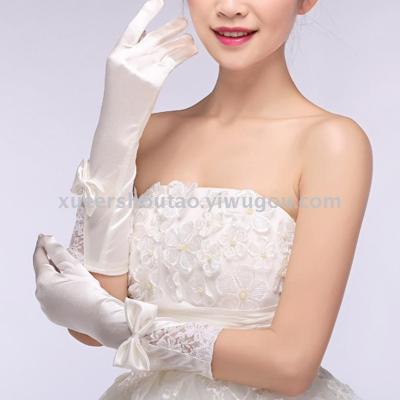 Bow Wedding Bridal Gloves Stretch Satin White Wedding Gloves