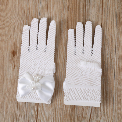 White Mesh Gloves with Bowknot Women's White Gloves