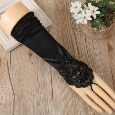 Women's Long Black Dress Gloves Middle Finger Gloves Lace Gloves