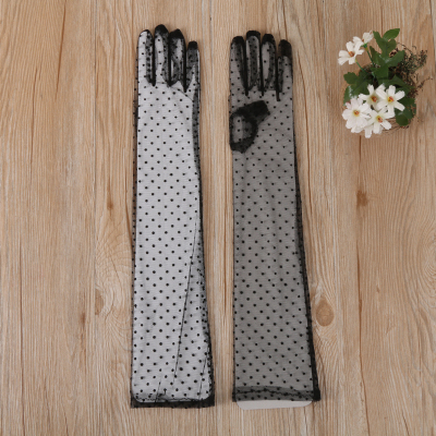 Black for Women Speckled Translucent Fine Mesh Gloves
