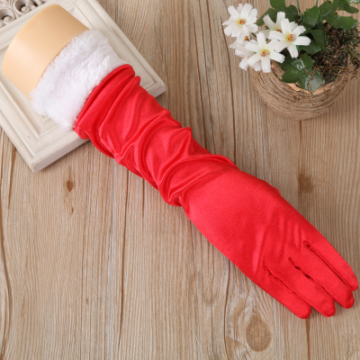 Red Santa Claus Long Gloves Christmas Red Gloves