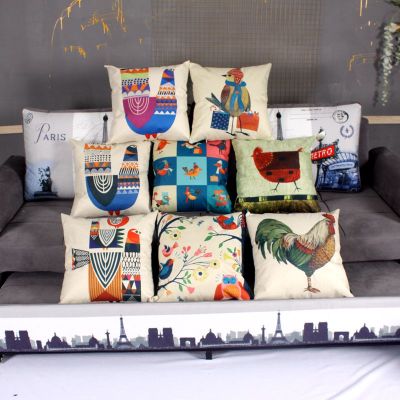 Factory direct literature and art simple chicken oil painting pillow watercolor cotton linen pillow cases