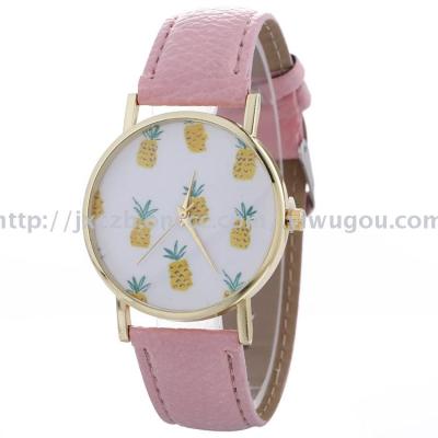 2017 quick sell hot sell pineapple pattern female models watch casual belt table
