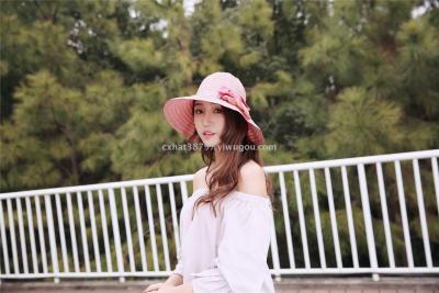Spring and summer new style basin hat cloth hat folding sunshade hat double color bow tie