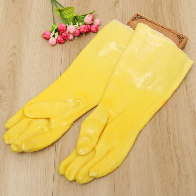 Yellow stretched household cleaning protection gloves latex gloves