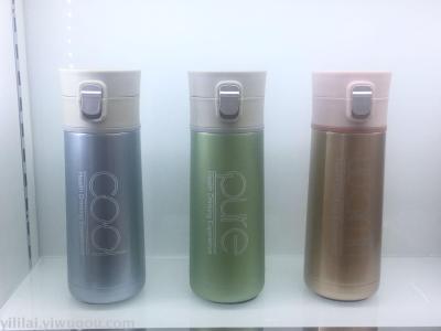 Vacuum cup double layer stainless steel water cup custom LOGO bounce cover with the lock buckle, and sling