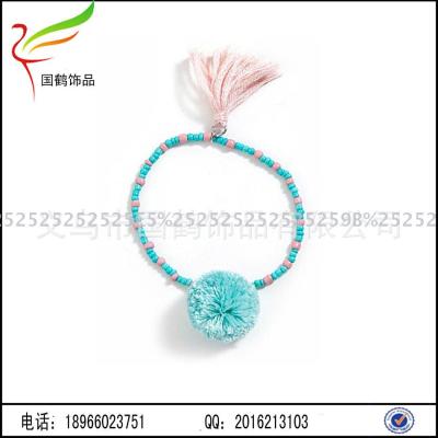 Millet beads stretch tassel bracelet hair ball bracelet
