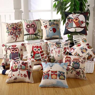 Pastoral cartoon creative color high quality cotton and linen dyed jacquard owl cushions pillow sofa cushions