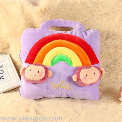 Colorful Rainbow Pillow and Quilt Cute Cartoon Monkey Pillow and Blanket Office Pillow
