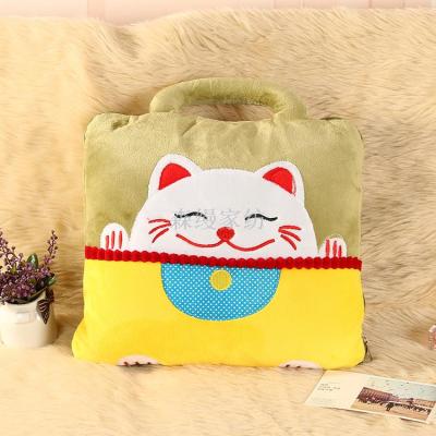 Cartoon Lucky Cat Pillow and Blanket Cat Avatar Airable Cover Nap Blanket Custom Logo