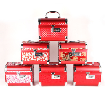 Wedding Red Bride Dowry Box Retro Portable Suitcase with Combination Lock