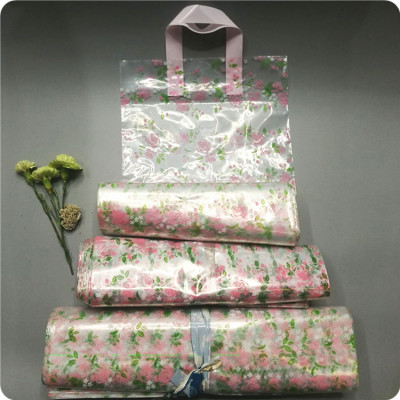 Transparent rose print handbag shopping bag clothing store packaging bag plastic bag 50
