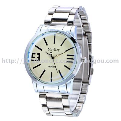 Korean men's fashion large strip steel strip quartz watch