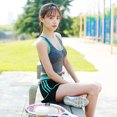 Summer qi fitness clothes yoga clothes three-piece women was thin running dry short-sleeved fake two shorts sports suit