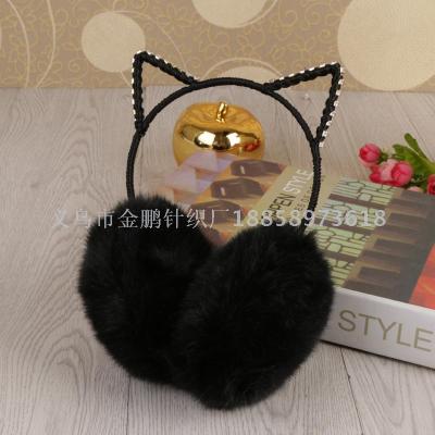 The new lovely point drill cat ears imitation rabbit fur plush ears winter riding cold antifreeze ear hood wholesale