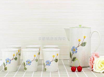 New ceramic cool water bottle pot of 6 cups of water with hand-painted snowflake ceramic factory direct factory