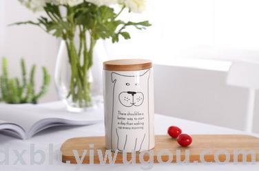 Nordic creative lines animal food storage bottles wooden cover sealed tea cans daily ceramic storage tank