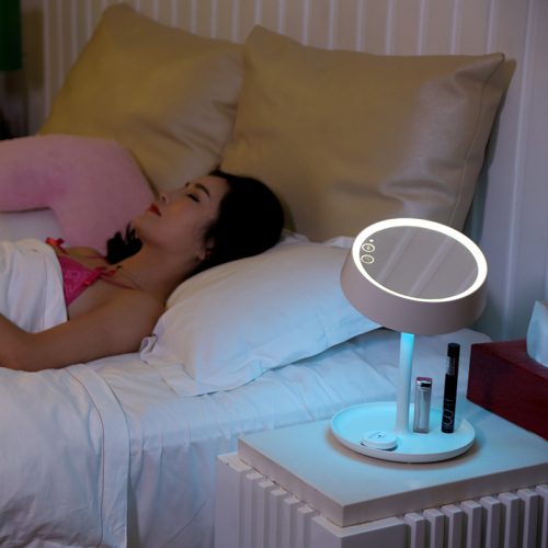 Colorful Makeup Mirror Table Lamp round Rechargeable Dressing Mirror Bedroom Bedside Storage Lamp