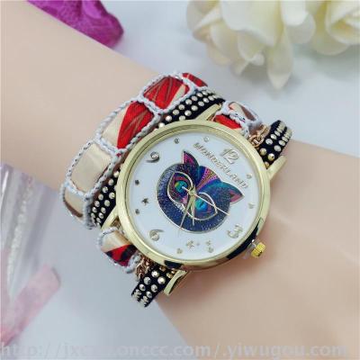 2017 new printing ethnic wind strap bracelet table cat face circle student table