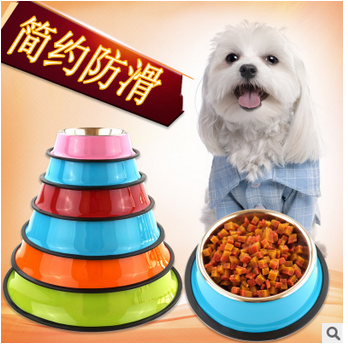 Manufacturer direct shot color spray paint stainless steel pet bowl rubber anti - skid dog cat food to use pet supplies