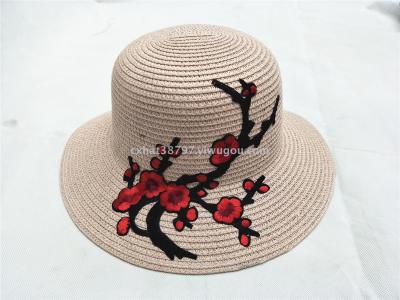 Embroidered plum flower cap suntan beach hat outside sun visor.
